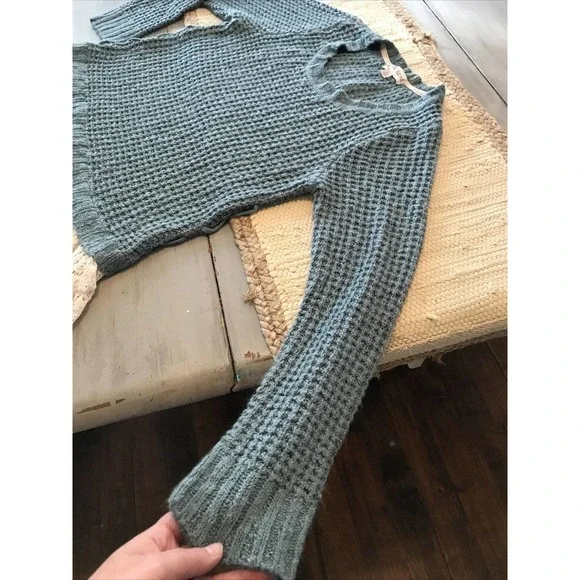 Knox Rose Blue Open Knit Lace Trim Long Sleeve Pullover Sweater Sz XL - Picture 2 of 7